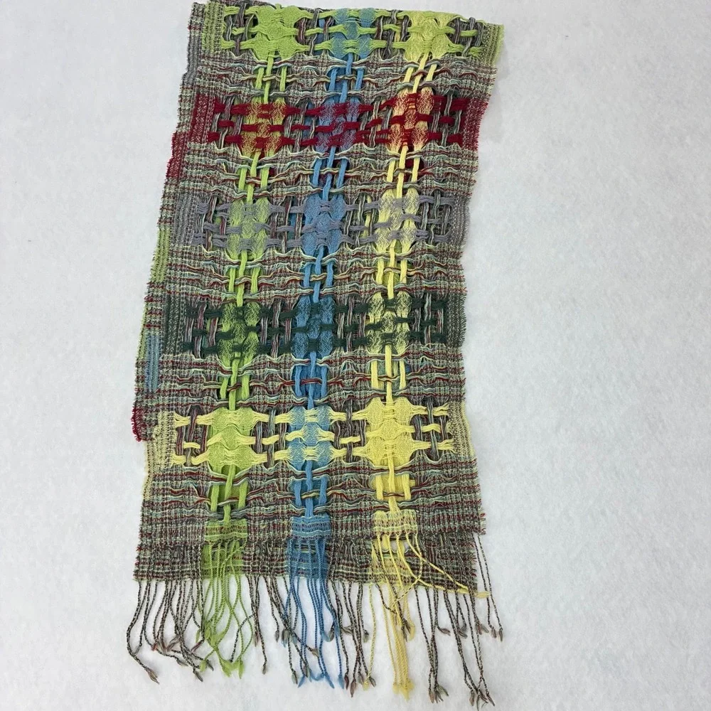 Steampunk Artisan Hand Woven Open Knit Fringe Scarf Shawl Multi-Color OS